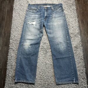 Levis 569 Jeans Mens 38x32 Loose Blue Denim Distressed Straight Leg Logo
